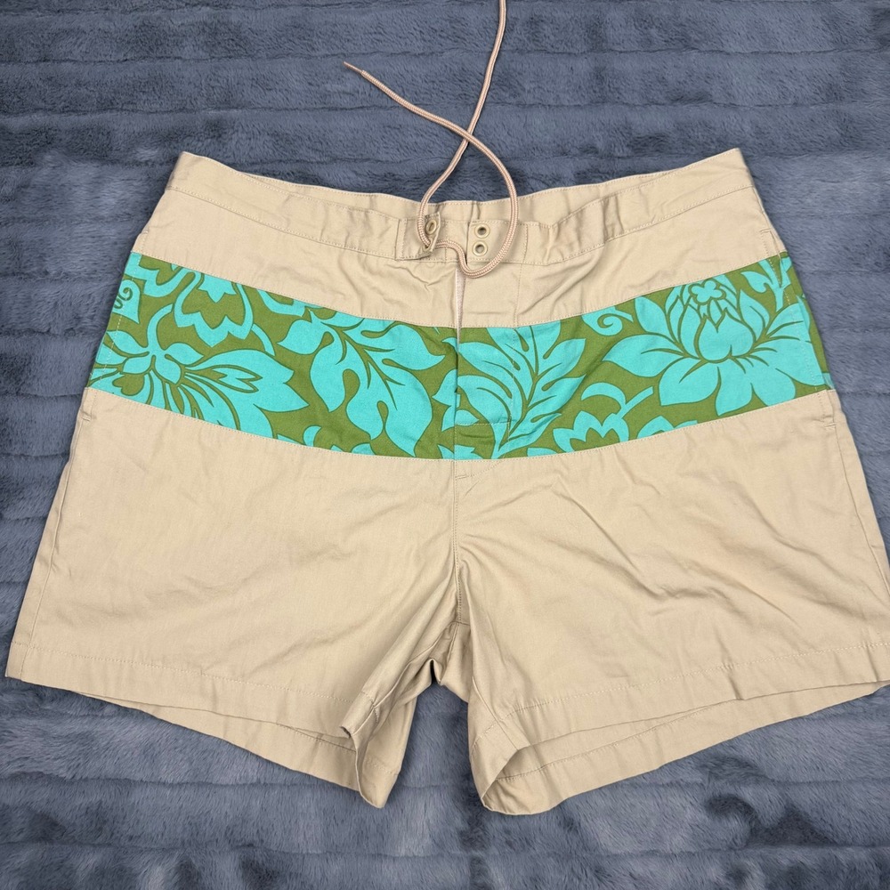 J.CREW Mens Tan Khaki Floral Band Board Shorts Swim Trunks Size 36 13748